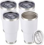30 oz Tumbler with Lid Stainless Steel Tumblers Bulk Vacuum Insulated Cup Reusable Powder Coated Travel Mug Double Wall Leak Proof Cups Keep Cold Drinks for 12 Hours White, Set of 4 - Image 2