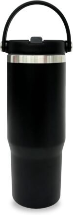 30 oz Tumbler with Top Handle, Double Wall Vacuum Insulated Tumbler with Flip Straw, Travel Coffee Mug 30oz Powder Coated Cup for Laser Engraving (Black,1 pack) - Image 2