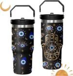 30oz Evil Eye Tumbler with Handle and Flip Straw, Evil Eyes Hand Stainless Steel Insulated Cup, Travel Coffee Mug Water Bottle, Birthday Gifts for Women Men - Image 2