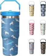 30oz Shark Tumbler with Handle and Flip Straw, Stainless Steel Insulated Cup, Travel Coffee Mug Water Bottle, Birthday Mothers Day Chritmas Gifts for Women Animal Lovers - Image 2