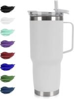 30oz Tumbler with Handle, Insulated Leak Proof Coffee Travel Mug with Straw Lid Double Wall Stainless Steel Vacuum Tumblers Metal Cup Keep Hot and Iced Drink for Gym, Office, Camping, White 1 Pack - Image 2