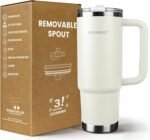 30oz Water Bottle - Leakproof Tumbler with handle & Removable Flip Spout & Straw, Reusable insulated Stainless Steel cup - Durable Base & Lid, Fits in Cup Holder, Travel/Gym/Office- Cream - Image 2