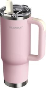 30oz Water Bottle - Leakproof Tumbler with handle & Removable Flip Spout & Straw, Reusable insulated Stainless Steel cup - Durable Base & Lid, Fits in Cup Holder, Travel/Gym/Office- Pink Sand - Image 2