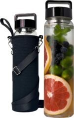 32 oz Clear Glass Water Bottle | Cold Brew Fruit Infuser Water Bottle (Black Lid) - Image 2