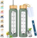 32 oz Glass Water Bottle with Straw - Motivational Time Marker & Silicone Sleeve - Reusable Tumbler Includes 2 Bamboo Lids & Fruit Infuser - 1 Pack - Image 2