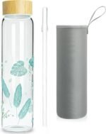 32 oz Glass Water Bottle with Straw, Wide Mouth Borosilicate Glass Bottle with Bamboo Lid and Neoprene Sleeve - Image 2