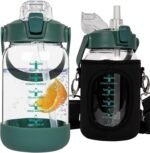 32 oz Glass Water Bottle with Straw and Time Marker, Large Motivational Borosilicate Glass Drinking Bottle with Silicone Boot and Sleeve - Image 2