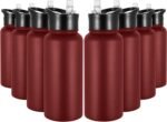 32 oz Insulated Water Bottle Bulk 8 Pack, Stainless Steel Sports Water Bottles with Straw Lid & Wide Mouth Lids, Double Walled Vacuum, Leak Proof, Red - Image 2