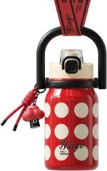 32 oz Insulated Water Bottle for Women with Straw & Handle, 316L Medical Grade Stainless Steel Vacuum Tumbler, Leakproof Stylish Sports Flask for Gym & Travel, Vintage Polka Dot - Rose Red - Image 2