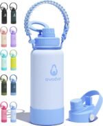 32 oz Insulated Water Bottle with 2 Lids (2-in-1 Straw & Spout Lid, Magnetic Lid), Slim Water Bottle with Strap, Stainless Steel Water Bottle for Hiking, Gym, Travel, BPA-Free, Light Blue - Image 2