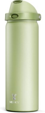 32 oz Insulated Water Bottle with Straw: Meoky Stainless Steel Metal Water Bottle with 2-in-1 Lid - Leak Proof, Cold for 24 Hours, Protective Silicone Base, BPA-Free for Sports Gym, Sage - Image 2