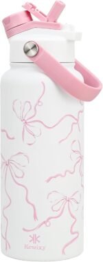 32 oz Pink Water Bottle, 2-in-1 Lid, Straw & Spout with Protected, Leak Proof, Keep Cold, Stainless Steel, Metal, Reusable, Handle, for Travel, Gym and School, Breeze Pink Bow - Image 2