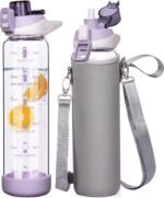 32 oz Sports Glass Water Bottle with Straw and Time Marker, Large Resuable Motivational Glass Drinking Bottle for Infused Water, Fruit, Smoothie, Coffee - Image 2