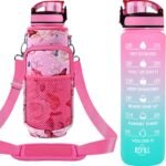 32 oz Water Bottles with Straw & Strap, Motivational Water Bottles with Times to Drink, BPA Free Reusable Sports Water Bottle with Sleeve Carrier for Hiking, Travel, Running or Fitness - Image 2