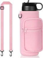 32/40 oz Water Bottle Holder with Strap, 40 oz Insulated Water Bottle Sling Bag Crossbody, Water Bottle Carrier Bag with Phone Pocket for Walking Hiking Camping Fishing(3.34" W * 9.05" H) (Pink) - Image 2