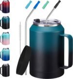 32/50oz Mug Tumbler with Handle and Straw - 32 oz Stainless Steel Wide Mouth Travel Coffee Cups w/ Lid, Reusable Home Office Work Mugs, Double Wall Vacuum Insulated Bottle Keep Cold 36 Hrs Hot 24 Hrs - Image 2