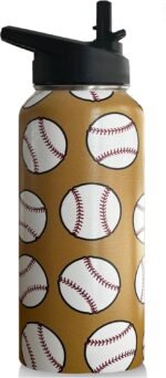 32oz Baseball Water Bottle Insulated Vacuum Stainless Steel Tumbler Travel Mugs With Straw for Sport Game,Baseball Accessories - Image 2