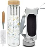 32oz Borosilicate Glass Water Bottle with Tea Infuser, Tea Tumbler with Strainer, Reusable Travel Mug with Sleeve & 2 Lids, for Hot or Cold Drinks - Image 2