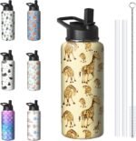 32oz Giraffe Lovers Water Bottle with Handle and Flip Straw, Giraffe Sports Stainless Steel Insulated Cup Travel Coffee Mug Tumbler, Birthday Mothers Day Chritmas Gifts for Women - Image 2