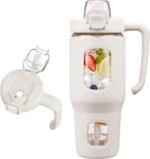 32oz Glass Tumbler with Straw Handle and 2-IN-1 Sip & Spout Lid, Reusable Iced Coffee Cup for Smoothie, Matcha, Milkshake, Leakproof Glass Water Bottle with Straw and Silicone Sleeve, BPA Free-White - Image 2