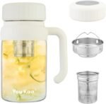 32oz Glass Water Bottle, Tea Bottle with Infuser & Handle, BPA-Free Leakproof Wide Mouth Large Tea Infuser cup for Hot or Cold Drinks, Loose, Fruit (White) - Image 2