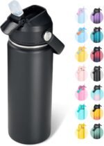 32oz Insulated Stainless Steel Water Bottle, Wide Mouth Double Wall Vacuum, Silicone Straw, Sweat & Leak Proof, BPA Free Insulated Water Flask for Travel, Keep Cold 24h Hot 12h, Black - Image 2