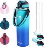 32oz Insulated Water Bottle with Straw Lid & Spout Lid & Paracord Handle, Stainless Steel Water Bottle Wide Mouth, Double Wall for Women Men Gym Fitness Outdoor - Image 2