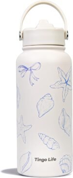 32oz Personalized Cute Ocean Bow Insulated stainless steel water bottles, Double-Wall Vacuum Insulation Design for Home,Gym, Sports, Leakproof Sports Bottle with Straw, Gifts for Girls Woman - Image 2