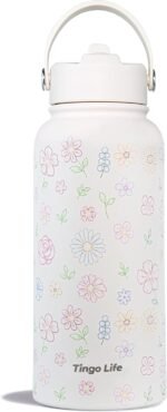 32oz Personalized Design Flower Cute White Insulated stainless steel water bottles, BPA-Free Double-Wall Vacuum Insulation Special Edition for Home,Gym, Sports, Leakproof Sports Bottle with Straw - Image 2