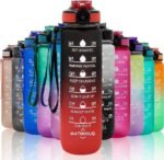 32oz Sports Water Bottle Outdoor, with Drinking Time and Capacity Labels, Sport Water Cups with Straw,BPA Free Leak Proof,for Fitness Gym Running Climbing (Black red) - Image 2