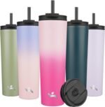 34 OZ Insulated Tumbler with Lid and 2 Straws Stainless Steel Water Bottle Vacuum Travel Mug Coffee Cup,Cherry - Image 2