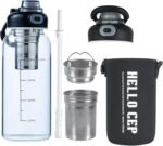 34oz Glass Water Bottle with Straw, Infuser & Protective Sleeve, BPA-Free Large Capacity drinking bottles for Hot or Cold Drinks, Perfect for Gym, Home & Office (34oz 1PCS) - Image 2