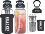 34oz Glass Water Bottle with Straw, Infuser & Protective Sleeve, BPA-Free Large Capacity drinking bottles for Hot or Cold Drinks, Perfect for Gym, Home & Office (34oz 2PCS) - Image 2