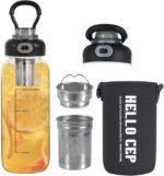 34oz Glass Water Bottle with capacity Mark & Stainless Steel Tea Strainer-Large Capacity for Hot/Cold Drinks,Coffee,Tea,and Water-Includes Protective Sleeve,Perfect for Home,Office (34oz) - Image 2
