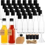 35 Pack 5oz Hot Sauce Bottles, Clear Glass Woozy Bottles with Leak Proof Black Screw Caps, Dripper Inserts and Shrink Capsules, Empty Small Wine Bottles with Labels (Bonus Funnel and Twine) - Image 2