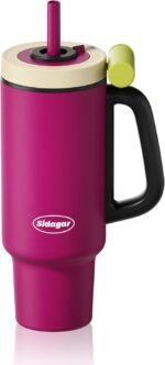 36 oz Tumbler with Handle and Straw, Ceramic Lined Water Bottle Vacuum Insulated Cup, Stainless Steel Travel Mug with Lid,Fits Cup Holder, Leak Resistant Press-in Lid, Purple - Image 2