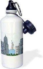 3dRose Doodle Vector NYC New York City Statue Of Liberty Digital Illustration-Sports Water Bottle, 21 oz, White - Image 2