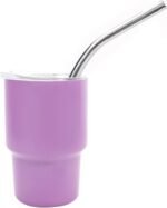 3oz Mini Tumbler Shot Glass with Straw and Lid, Stainless Steel Car Cup Colorful Coffee Cup Cute for Wedding Party Whiskey Cocktail Bar Outdoor Camping Travel (Light Purple) - Image 2