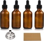 4 Pack, 1 oz Thick Dark Amber Glass Dropper Bottles with 1 Funnels & 4 Labels - 30ml Tincture Bottles with Eye Dropper - Leakproof Essential Oils Bottle - Storage and Travel for Beauty or Health - Image 2
