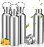 4 Pack 35oz 304 Stainless Steel Water Bottles with Handle, Reusable Uninsulated Single Walled Sports Camping Water Bottle for Cyclists, Runners, Hikers, Beach Goers, Picnics(Silver) - Image 2