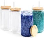 4 Pack Acrylic Snow Globe Tumbler with Bamboo Lids and Straws 16 oz Plastic Snowglobe Tumbler with Pre Drilled Hole Clear Double Wall Snowglobe Cups for Snow Globe Glitter DIY - Image 2