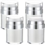 4 Pack Empty Airless Pump Jar Acrylic Airless Cosmetic Container Portable Refillable Travel Size Cream Vacuum Bottle Lotion Jar with Pump Lid for Skincare Cream, White(3.5 oz) - Image 2