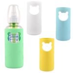 4 Pack Silicone Sleeves for Dr Brown's Glass Baby Bottles, Anti Breakage Baby Bottle Holder, Compatible Dr. Brown's Natural Narrow Glass Baby Bottles 8 oz, BPA Free (White+Blue+Green+Yellow) - Image 2