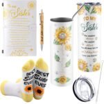 4 Pcs To My Sister Valentines Gift Set, Sister Valentine's Birthday Gifts 20 oz Stainless Steel Tumbler Leather Journal Pen Socks Present Ideas Anniversary Wedding Party for Mother's Day - Image 2