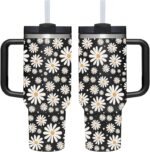 40 OZ Daisy Tumbler with Handle.Daisy Lover Gifts.Unique Birthday Christmas Gifts for Daisy Lover.Personalized 40 OZ Daisy Tumbler Gifts for Women Men. - Image 2