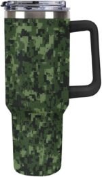 40 Oz Green Army Digital Camouflage Tumbler with Handle And Straw, Stainless Steel Vacuum Travel Coffee Mug Insulated Water Bottle Leak-proof Large Capacity Car Cup Gifts, Cupholder Friendly - Image 2