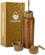 40 Oz Water Bottle with Straw Stainless Steel Sports Water Bottle with 3 Lids (Straw, Chug and Flip Lid) Insulated Leak Proof Metal Jug for Men & Women - Gold Leopard - Image 2