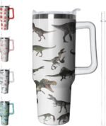 40 oz Dinosaur Tumbler with Handle and Straw, Insulated Stainless Steel Cup with Lid, Travel Coffee Mug Water Bottle, Animal Lovers Women Gifts - Image 2