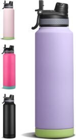40 oz Insulated Sports Water Bottle with Straw, Vacuum Stainless Steel Water Flask with Handle, Thermal Metal Water Cup Mug with 2-in-1 Lid, Lavender - Image 2