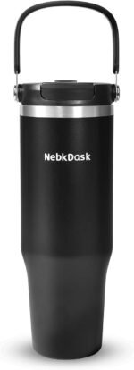 40 oz Insulated Stainless Steel Bottle with 2-in-1 Straw and Spout Lid, Water Bottle with Carry Handle Keep Cold 24H, Leak-Proof, Fits in Car Cup Holder, Travel, and School（Black） - Image 2